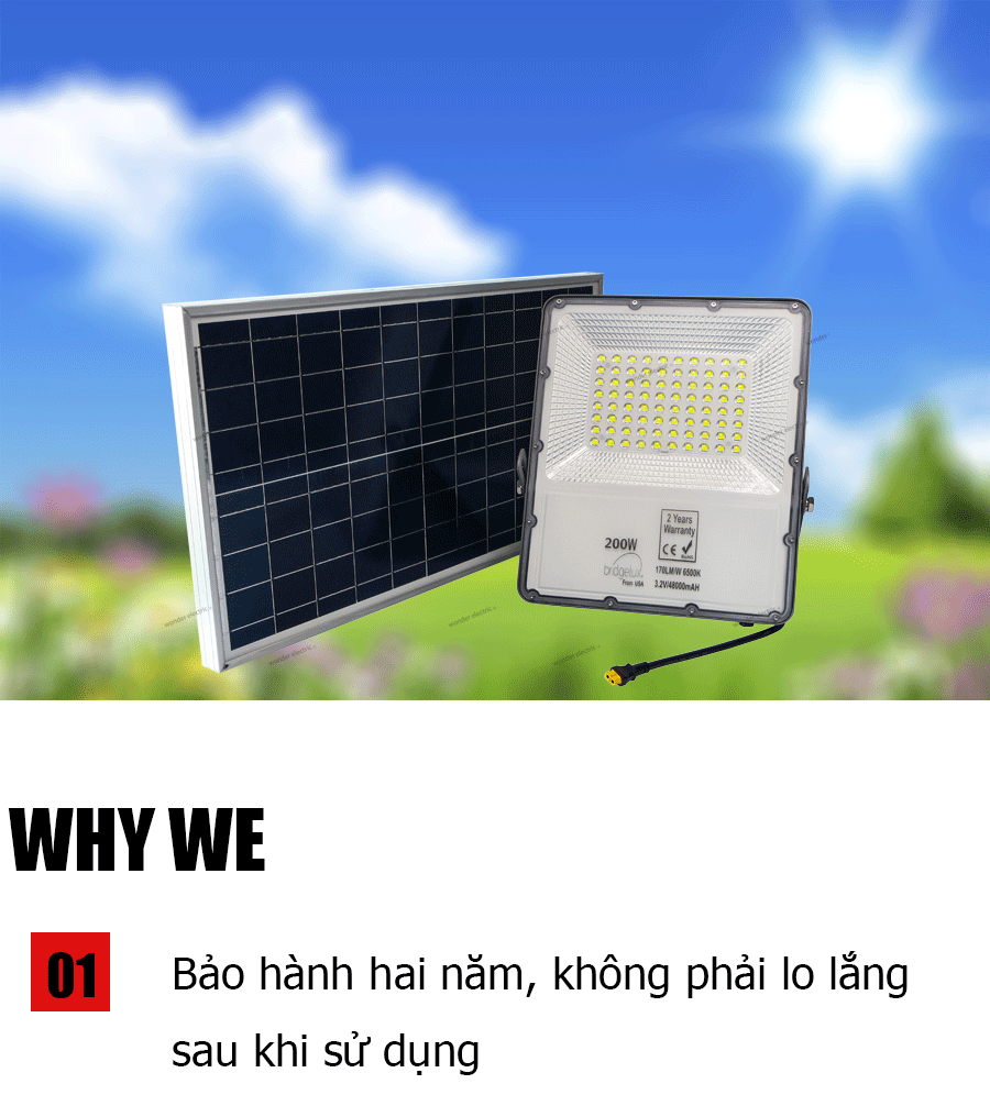 Đèn LED Pha Năng Lượng Mặt Trời 200W