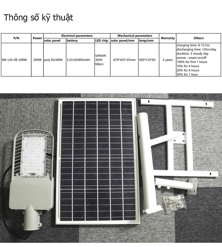 Đèn đường năng lượng mặt trời 200W