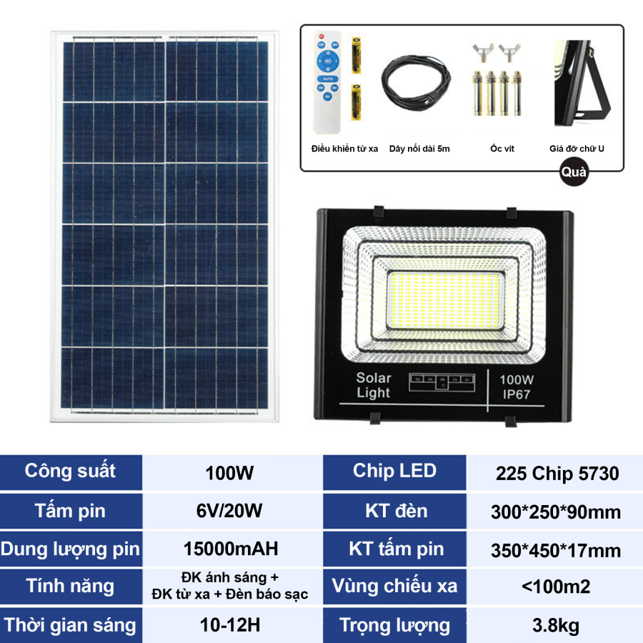 Đèn Pha năng lượng mặt trời 100W/200W/300W